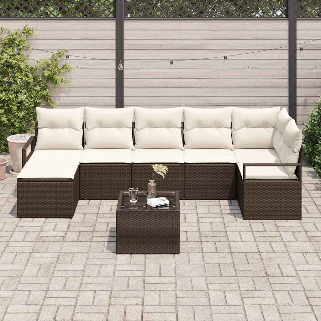 Garten-Sofa-Set mit Kissen mit Speicher 8 pcs Braun und Creme